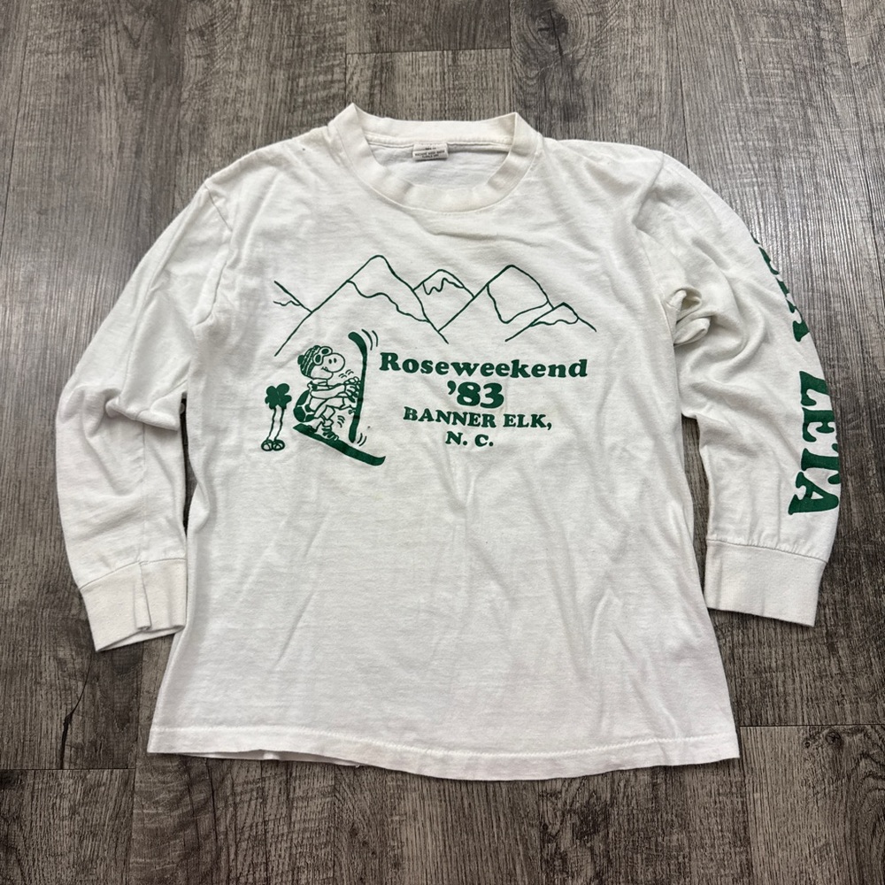 Vintage 80s Roseweekend Delta Zeta Banner Elk NC Long Sleeve T Shirt 1983